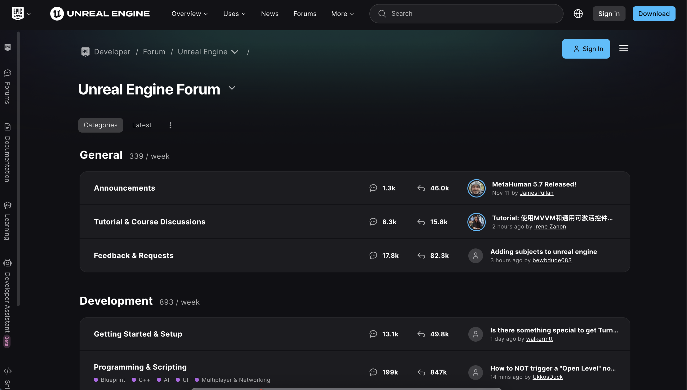 Epic community forum screenshot