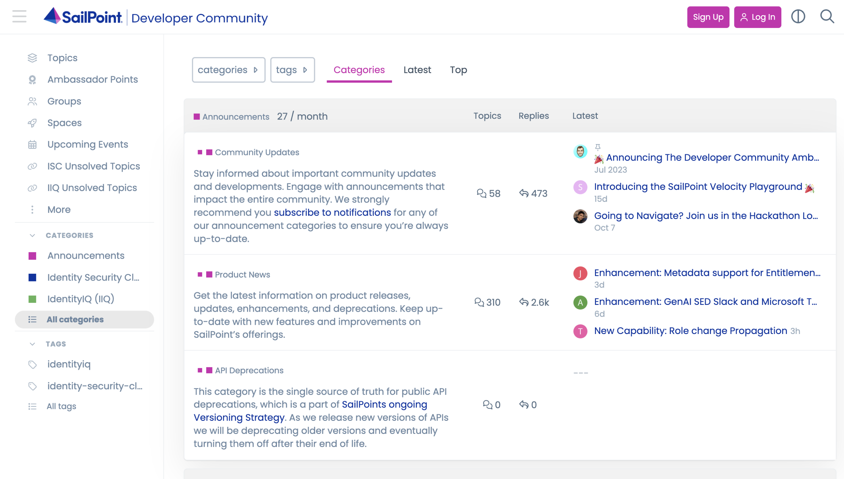 Sailpoint community forum screenshot